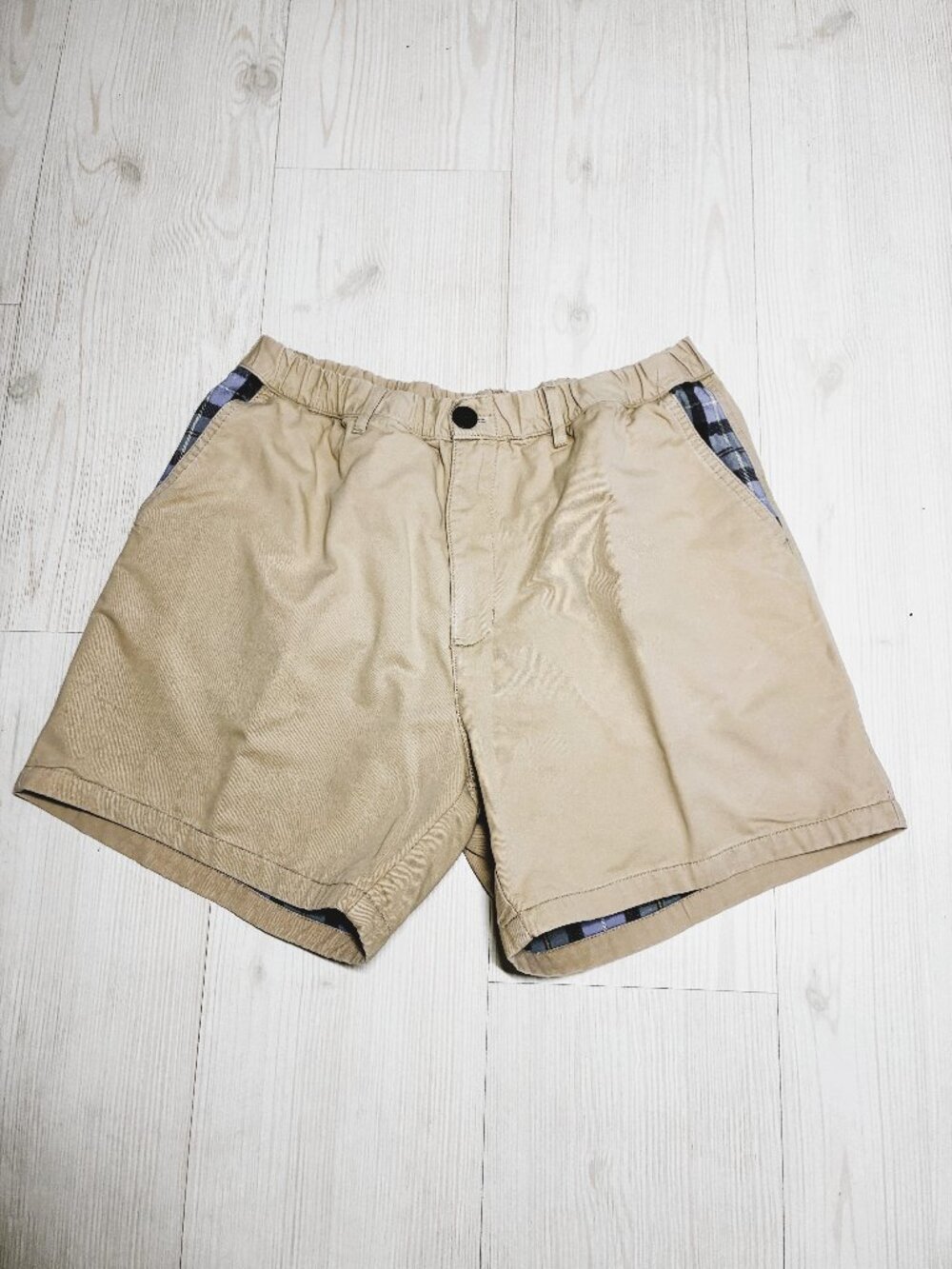 Chubbies Men's Size Large Flannel Lined Shorts Khaki Tan Plaid Elastic Waist 5"